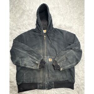 Vintage Carhartt Quilted Hooded Active Jacket "Black" J140 BLK Men Large Stained